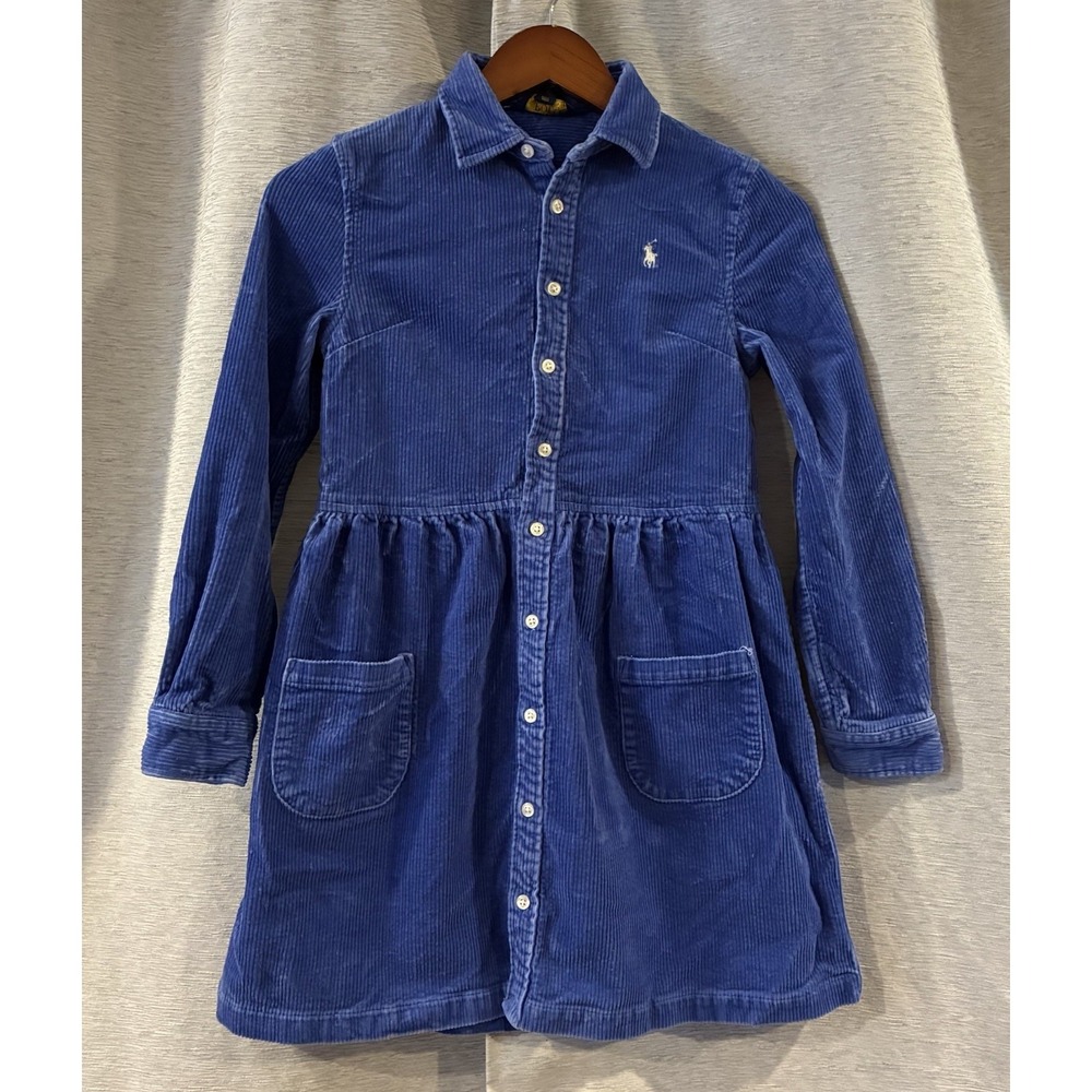 Polo Ralph Lauren Shirt Dress Girls Size 12 Blue Preppy‎ Button Front Pony Logo